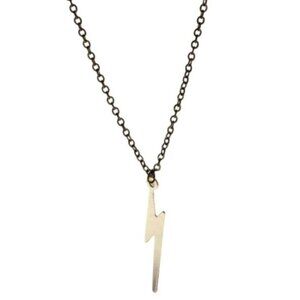 Lightning Bolt Pendant Necklace Gold Tone Minimalist Rock Retro Fashion Jewelry